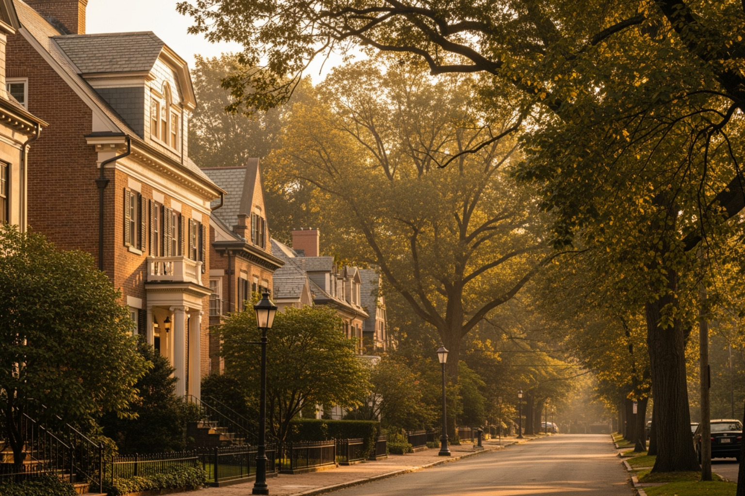 Glen Ridge NJ therapy serene neighborhood street warm morning light